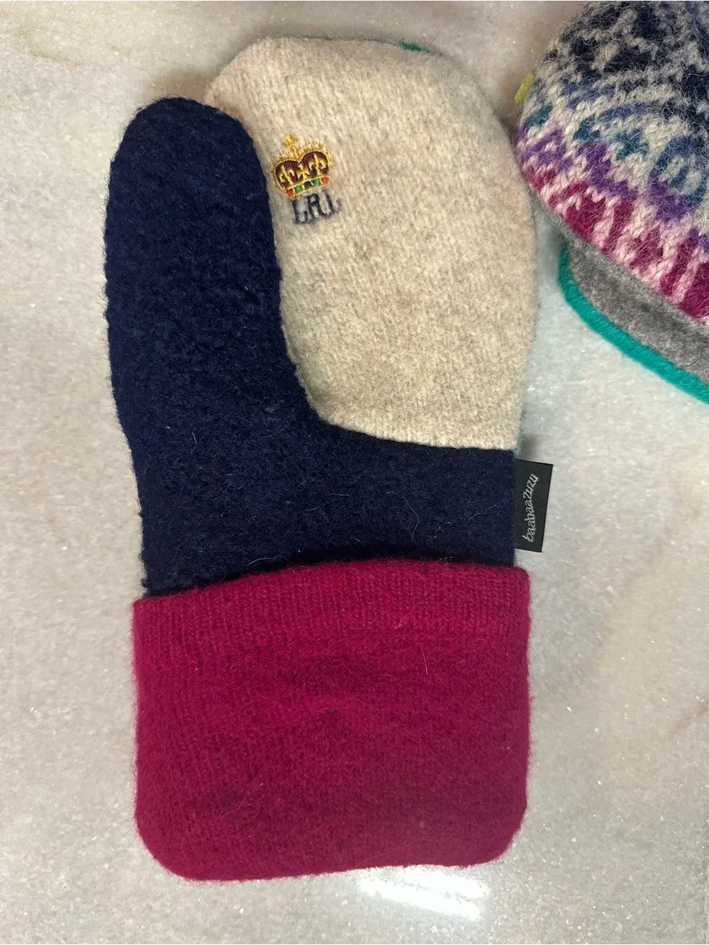 BaaBaaZuzu Upcycled Wool Sweater Mittens Patchwork Colorful Recycled